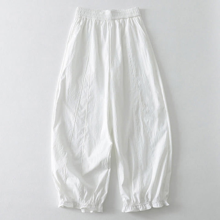 Buddha Stones Summer Casual Minimalist Solid Ruffled Hem Ankle Pants Women's Harem Pants With Pockets - White - US8-10, UK/AU12-14, EU40-42 (2XL) - image 12