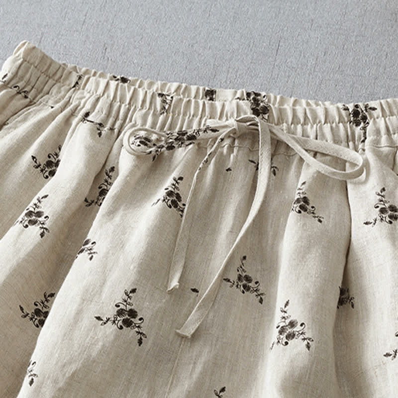 Buddha Stones Summer Casual Vintage Drawstring Floral Polka dots Cropped Pants Women's Harem Pants With Pocket - image 1