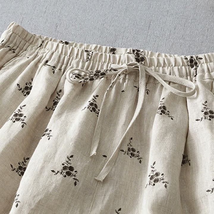 Buddha Stones Summer Casual Vintage Drawstring Floral Polka dots Cropped Pants Women's Harem Pants With Pocket - image 1