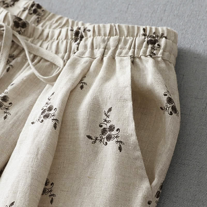 Buddha Stones Summer Casual Vintage Drawstring Floral Polka dots Cropped Pants Women's Harem Pants With Pocket - image 2