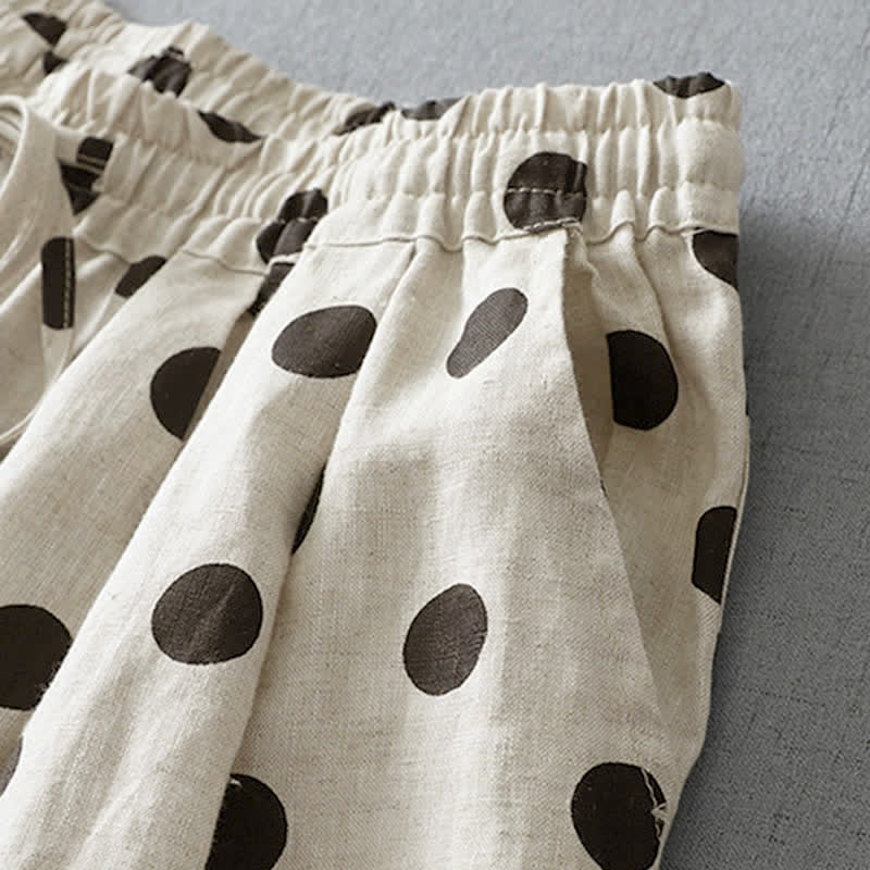 Buddha Stones Summer Casual Vintage Drawstring Floral Polka dots Cropped Pants Women's Harem Pants With Pocket - image 9