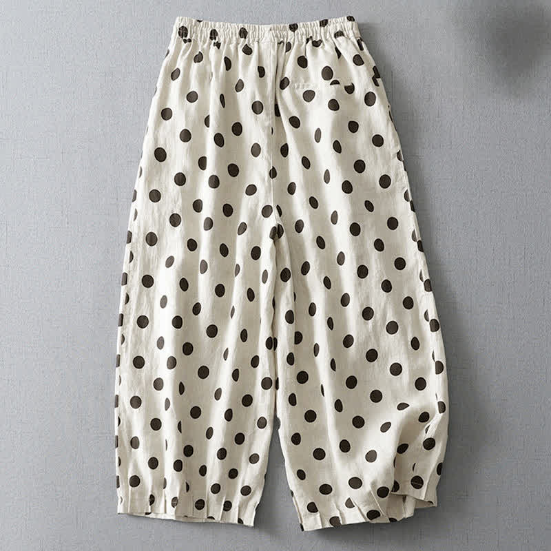 Buddha Stones Summer Casual Vintage Drawstring Floral Polka dots Cropped Pants Women's Harem Pants With Pocket - image 6