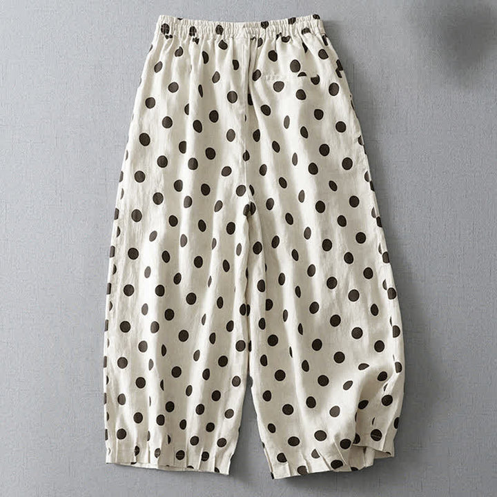 Buddha Stones Summer Casual Vintage Drawstring Floral Polka dots Cropped Pants Women's Harem Pants With Pocket - image 6