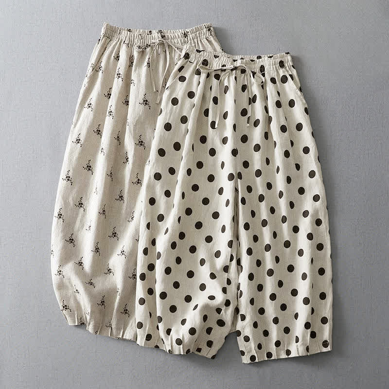 Buddha Stones Summer Casual Vintage Drawstring Floral Polka dots Cropped Pants Women's Harem Pants With Pocket - image 14