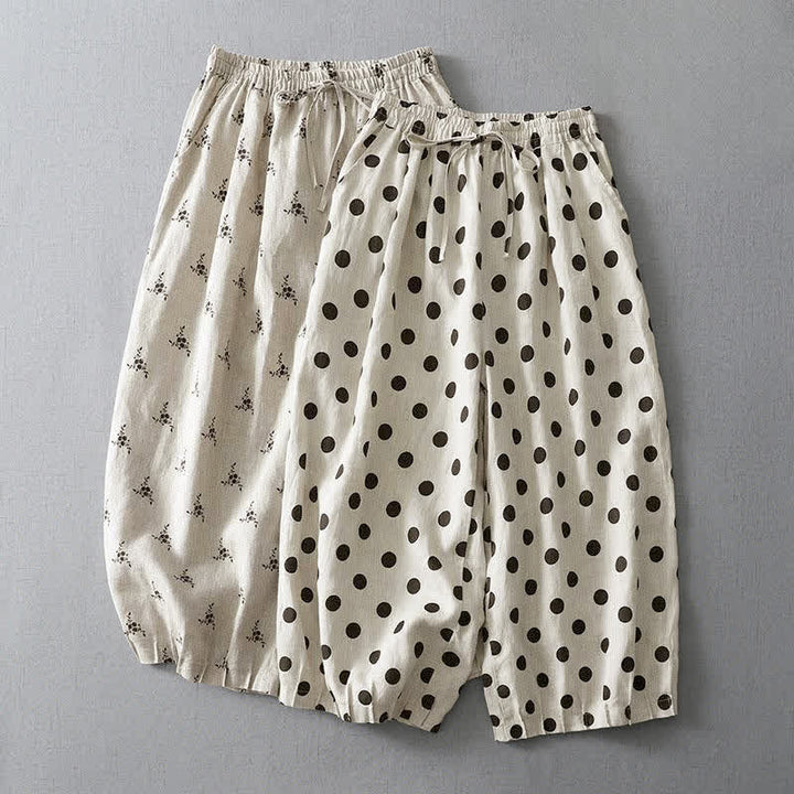 Buddha Stones Summer Casual Vintage Drawstring Floral Polka dots Cropped Pants Women's Harem Pants With Pocket - image 14