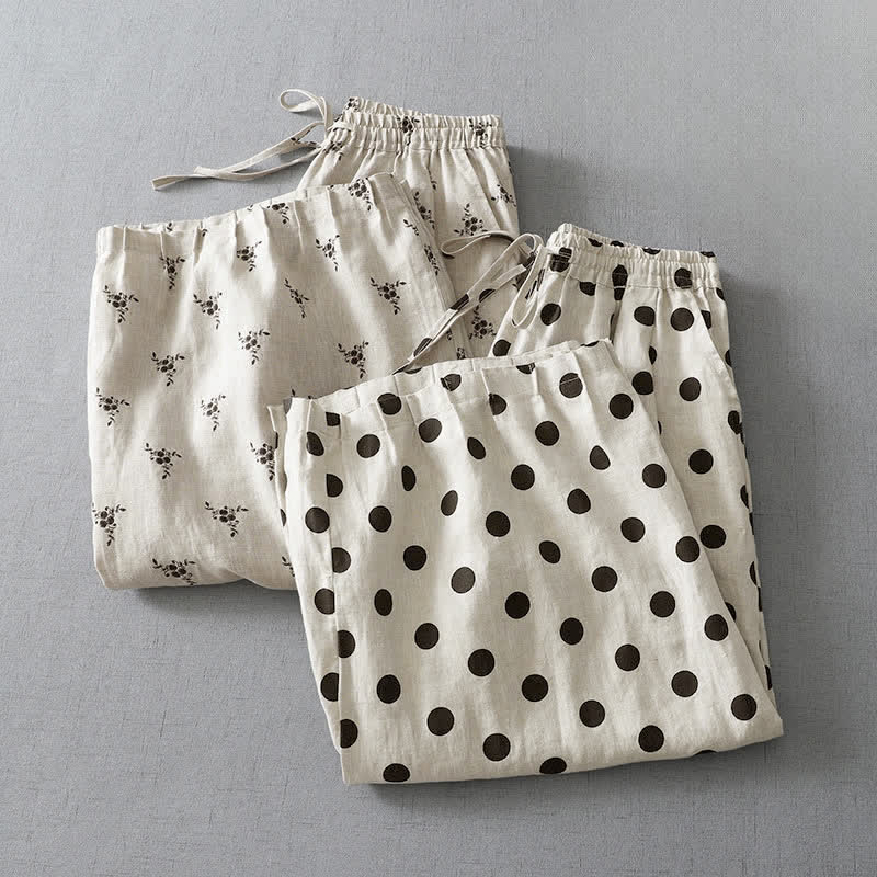 Buddha Stones Summer Casual Vintage Drawstring Floral Polka dots Cropped Pants Women's Harem Pants With Pocket - image 15