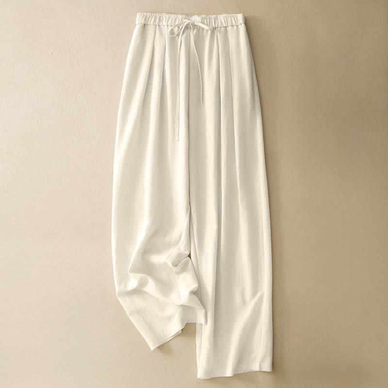 Buddha Stones Summer Casual Minimalist Drawstring Solid Long Pants Women's Tapered Pants With Pockets - Linen - US8-10, UK/AU12-14, EU40-42 (2XL) - image 10