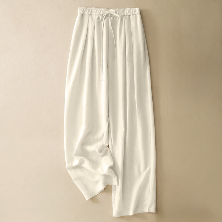 Buddha Stones Summer Casual Minimalist Drawstring Solid Long Pants Women's Tapered Pants With Pockets - Linen - US8-10, UK/AU12-14, EU40-42 (2XL) - image 10