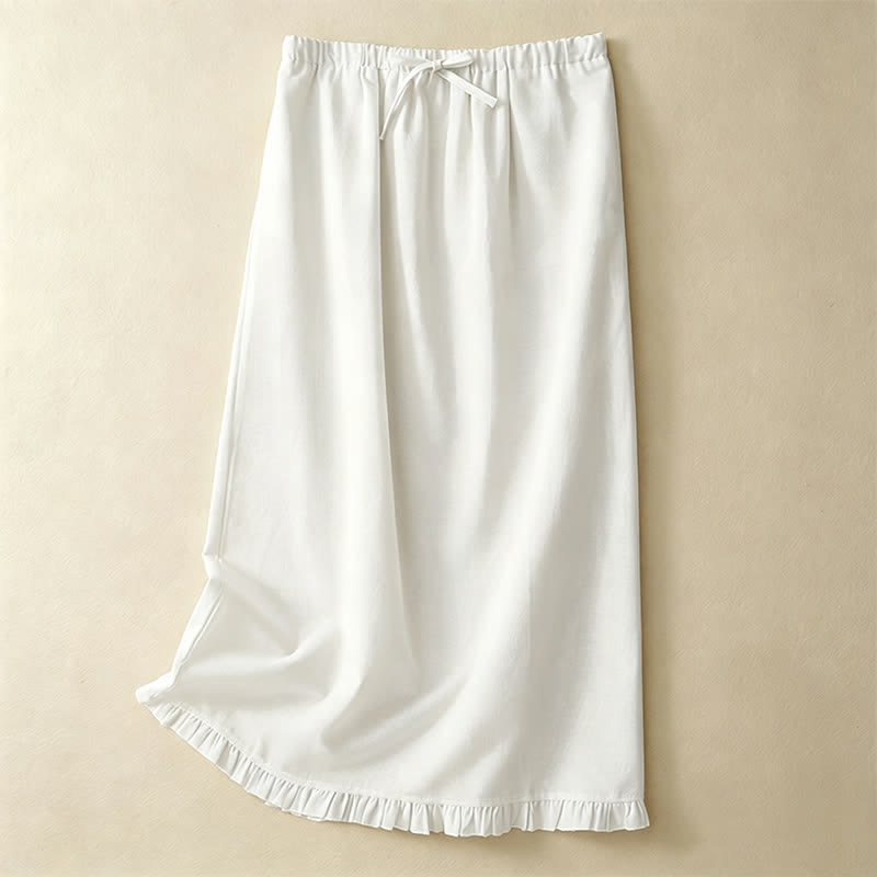 Buddha Stones Summer Casual Minimalist Drawstring Ruffled Lace-up Solid Women's Skirts With Pocket - White - US8-10, UK/AU12-14, EU40-42 (2XL) - image 14