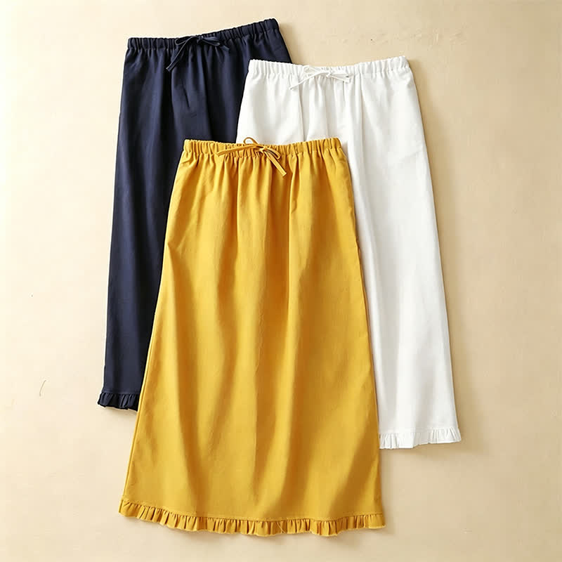 Buddha Stones Summer Casual Minimalist Drawstring Ruffled Lace-up Solid Women's Skirts With Pocket - image 19