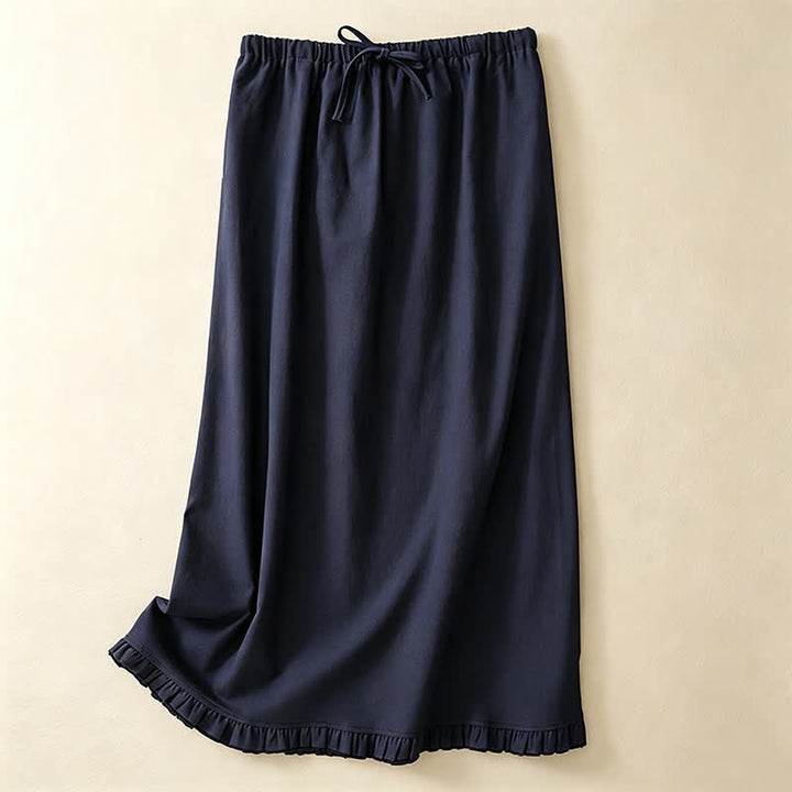Buddha Stones Summer Casual Minimalist Drawstring Ruffled Lace-up Solid Women's Skirts With Pocket - Navy - US8-10, UK/AU12-14, EU40-42 (2XL) - image 9