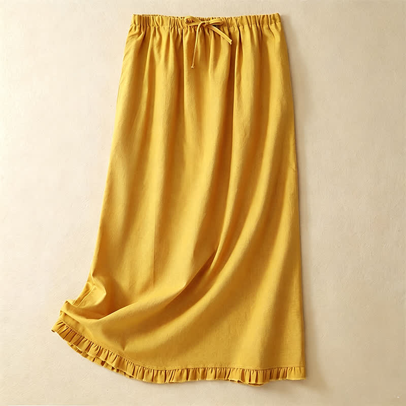 Buddha Stones Summer Casual Minimalist Drawstring Ruffled Lace-up Solid Women's Skirts With Pocket - Goldenrod - US8-10, UK/AU12-14, EU40-42 (2XL) - image 0