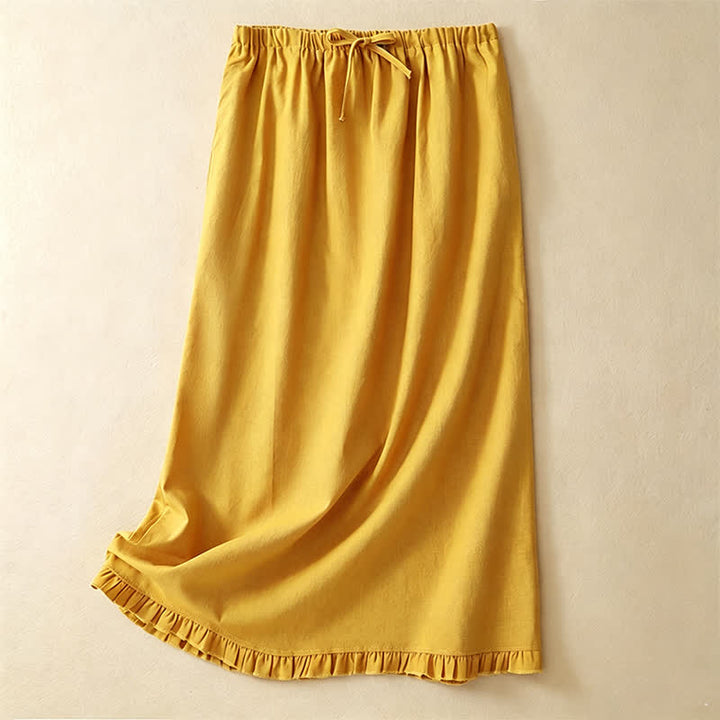 Buddha Stones Summer Casual Minimalist Drawstring Ruffled Lace-up Solid Women's Skirts With Pocket - Goldenrod - US8-10, UK/AU12-14, EU40-42 (2XL) - image 0