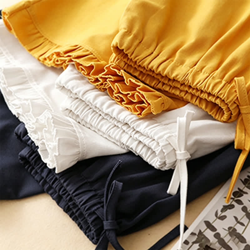 Buddha Stones Summer Casual Minimalist Drawstring Ruffled Lace-up Solid Women's Skirts With Pocket - image 23
