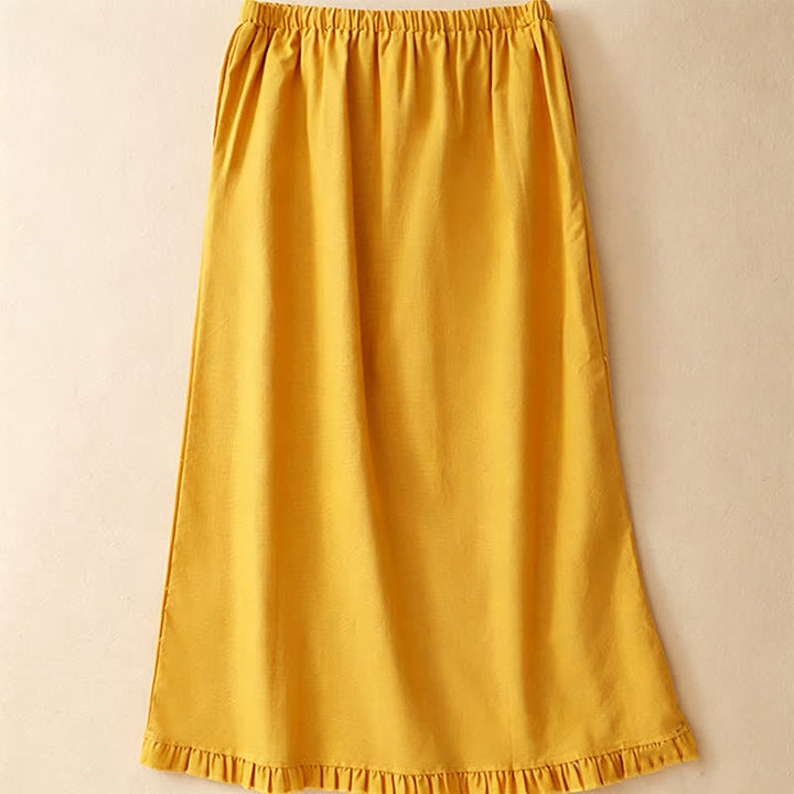 Buddha Stones Summer Casual Minimalist Drawstring Ruffled Lace-up Solid Women's Skirts With Pocket - image 1