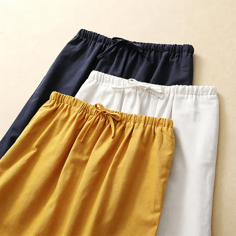 Buddha Stones Summer Casual Minimalist Drawstring Ruffled Lace-up Solid Women's Skirts With Pocket - image 21