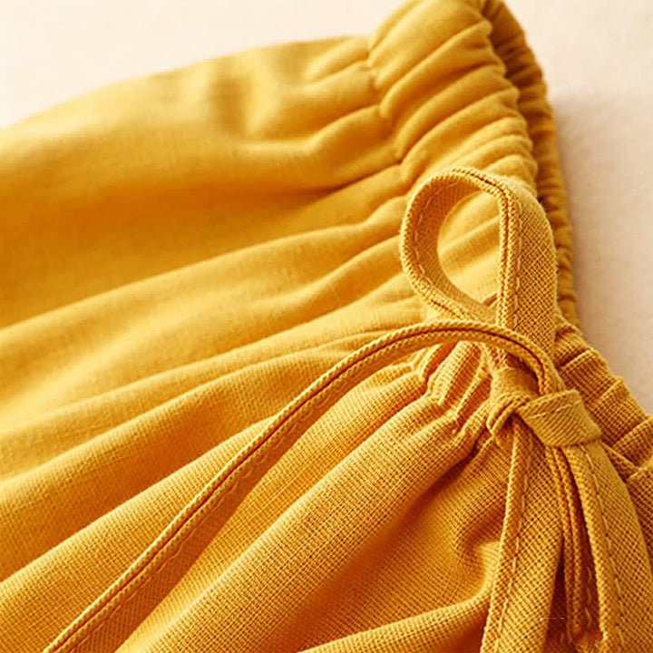 Buddha Stones Summer Casual Minimalist Drawstring Ruffled Lace-up Solid Women's Skirts With Pocket - image 3