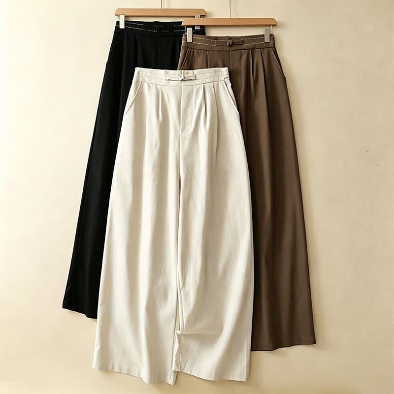Buddha Stones Summer Casual Minimalist Solid Ankle Pants One Frog Button Women's Straight Leg Pants With Pockets - image 20