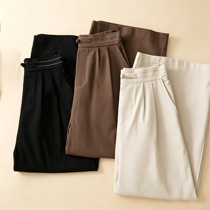 Buddha Stones Summer Casual Minimalist Solid Ankle Pants One Frog Button Women's Straight Leg Pants With Pockets - image 21