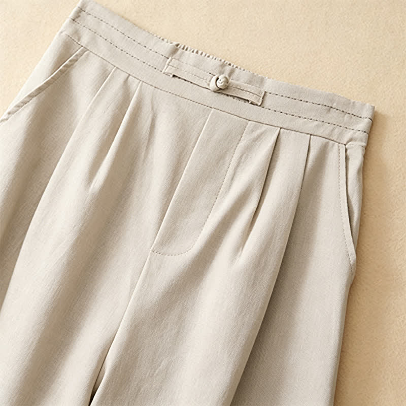Buddha Stones Summer Casual Minimalist Solid Ankle Pants One Frog Button Women's Straight Leg Pants With Pockets - image 13
