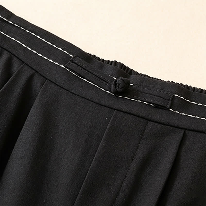 Buddha Stones Summer Casual Minimalist Solid Ankle Pants One Frog Button Women's Straight Leg Pants With Pockets - image 6