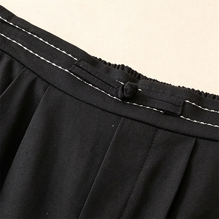 Buddha Stones Summer Casual Minimalist Solid Ankle Pants One Frog Button Women's Straight Leg Pants With Pockets - image 6