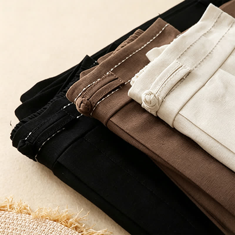 Buddha Stones Summer Casual Minimalist Solid Ankle Pants One Frog Button Women's Straight Leg Pants With Pockets - image 23