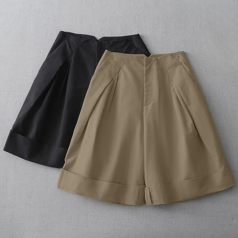 Buddha Stones Summer Minimalist Elegant Solid Zipper Design Women's Shorts With Pockets - image 15