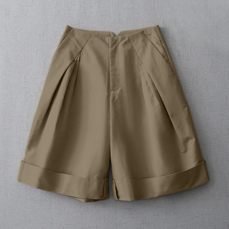Buddha Stones Summer Minimalist Elegant Solid Zipper Design Women's Shorts With Pockets - Tan - US8-10, UK/AU12-14, EU40-42 (2XL) - image 0