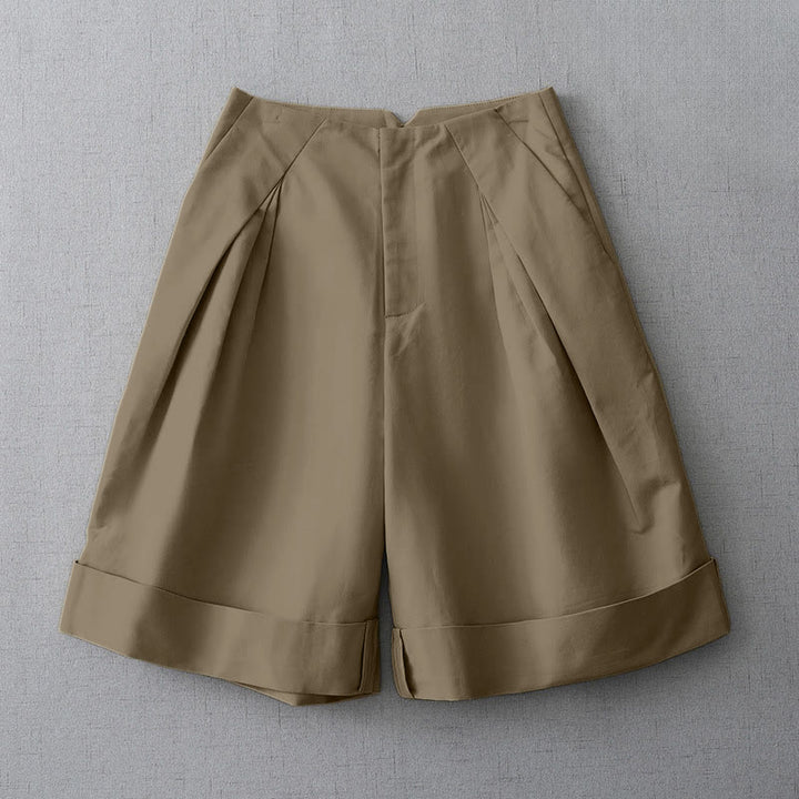 Buddha Stones Summer Minimalist Elegant Solid Zipper Design Women's Shorts With Pockets - Tan - US8-10, UK/AU12-14, EU40-42 (2XL) - image 0