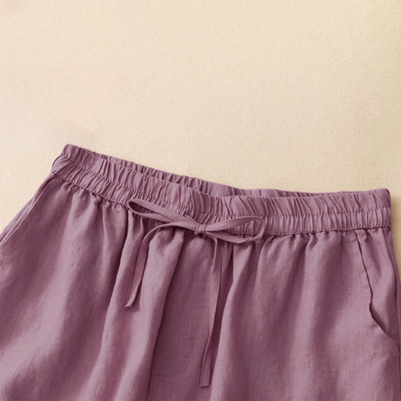 Buddha Stones Summer Casual Minimalist Drawstring Embroidery Wavy Lines Geometric Women's Shorts With Pockets - image 11
