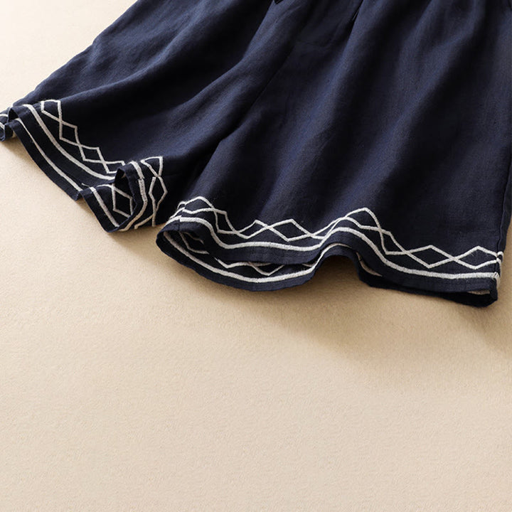 Buddha Stones Summer Casual Minimalist Drawstring Embroidery Wavy Lines Geometric Women's Shorts With Pockets - image 9