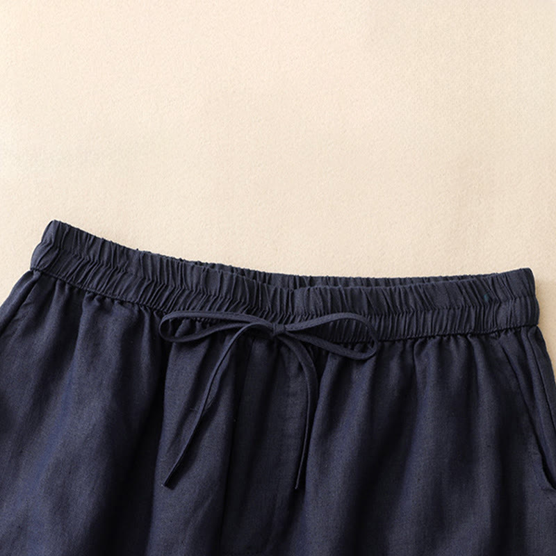 Buddha Stones Summer Casual Minimalist Drawstring Embroidery Wavy Lines Geometric Women's Shorts With Pockets - image 6