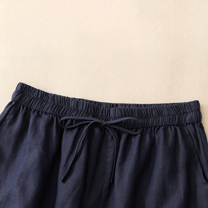 Buddha Stones Summer Casual Minimalist Drawstring Embroidery Wavy Lines Geometric Women's Shorts With Pockets - image 6