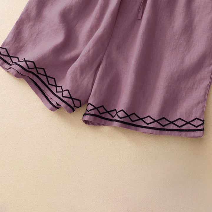 Buddha Stones Summer Casual Minimalist Drawstring Embroidery Wavy Lines Geometric Women's Shorts With Pockets - image 13