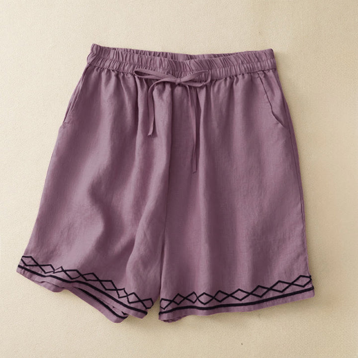 Buddha Stones Summer Casual Minimalist Drawstring Embroidery Wavy Lines Geometric Women's Shorts With Pockets - PaleVioletRed - US8-10, UK/AU12-14, EU40-42 (2XL) - image 10