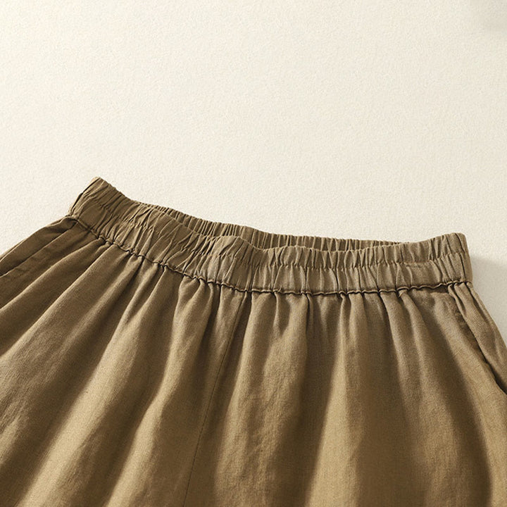 Buddha Stones Summer Casual Vintage Solid Elastic Waist Ruffled Hem Women's Shorts With Pockets - image 2