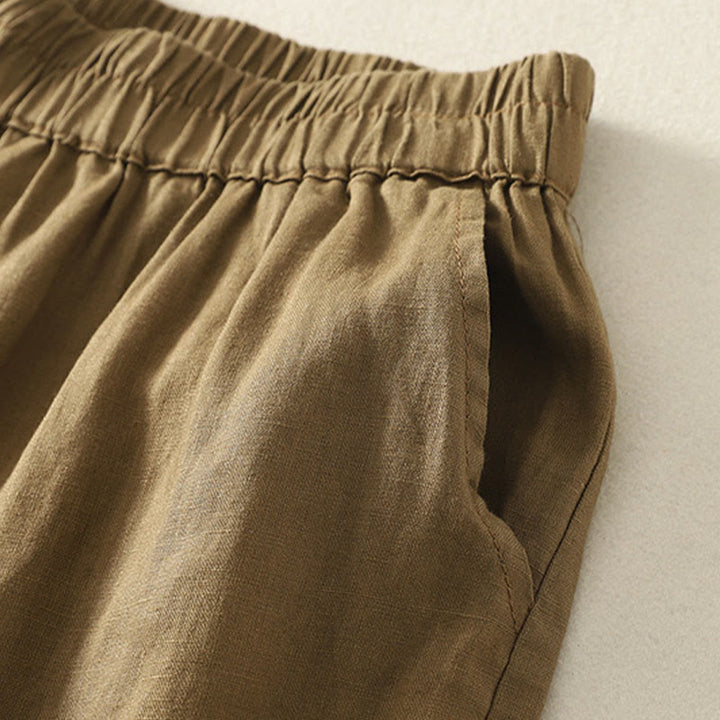 Buddha Stones Summer Casual Vintage Solid Elastic Waist Ruffled Hem Women's Shorts With Pockets - image 3