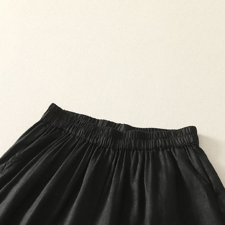 Buddha Stones Summer Casual Vintage Solid Elastic Waist Ruffled Hem Women's Shorts With Pockets - image 5