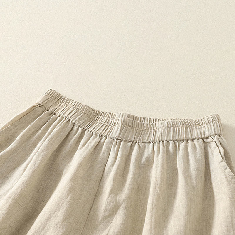 Buddha Stones Summer Casual Vintage Solid Elastic Waist Ruffled Hem Women's Shorts With Pockets - image 22