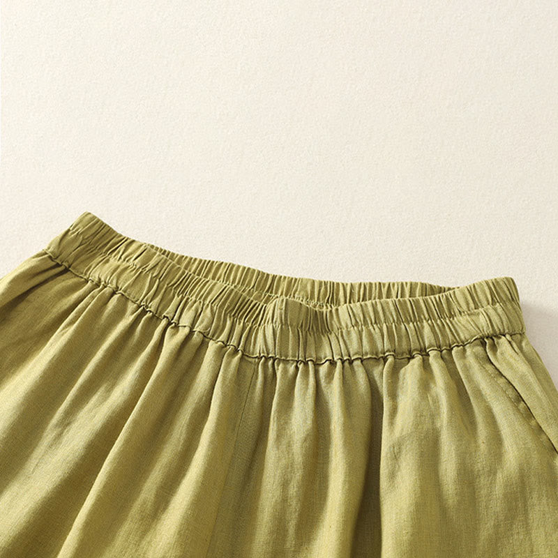 Buddha Stones Summer Casual Vintage Solid Elastic Waist Ruffled Hem Women's Shorts With Pockets - image 17
