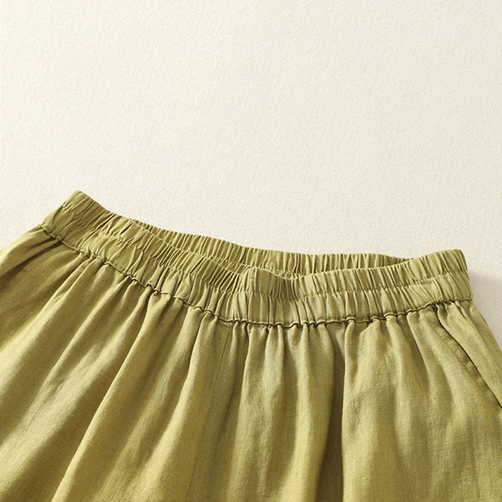 Buddha Stones Summer Casual Vintage Solid Elastic Waist Ruffled Hem Women's Shorts With Pockets - image 17