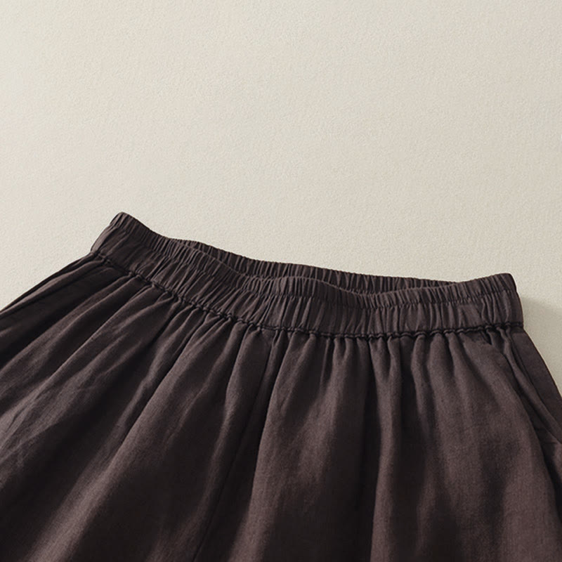 Buddha Stones Summer Casual Vintage Solid Elastic Waist Ruffled Hem Women's Shorts With Pockets - image 10