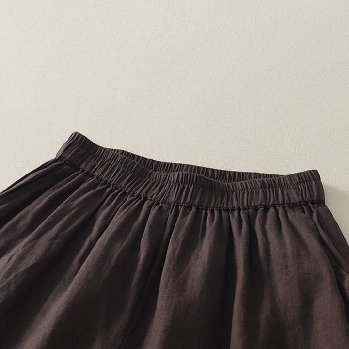 Buddha Stones Summer Casual Vintage Solid Elastic Waist Ruffled Hem Women's Shorts With Pockets - image 10