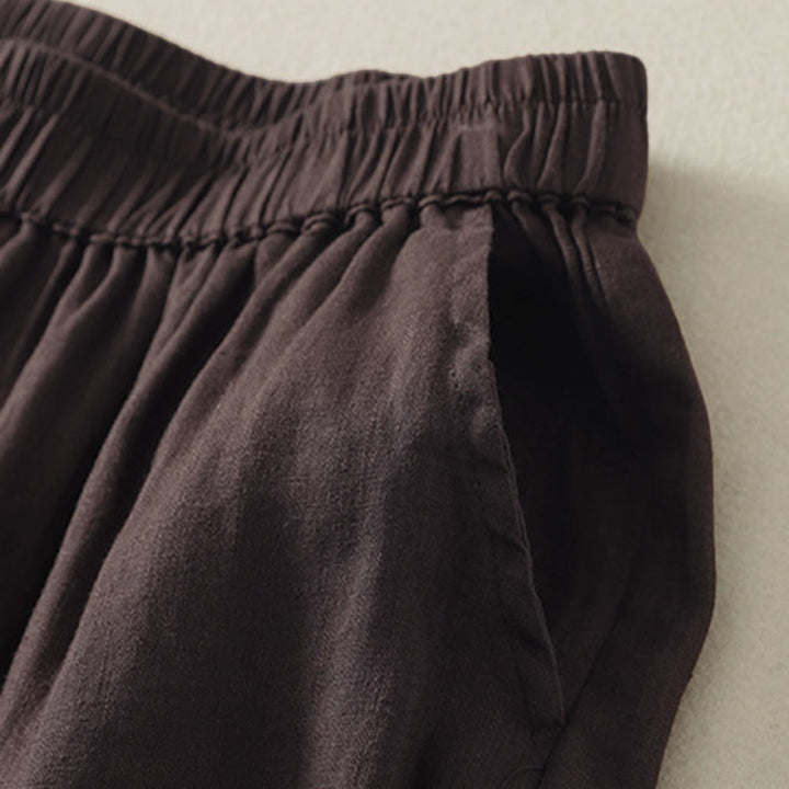 Buddha Stones Summer Casual Vintage Solid Elastic Waist Ruffled Hem Women's Shorts With Pockets - image 11
