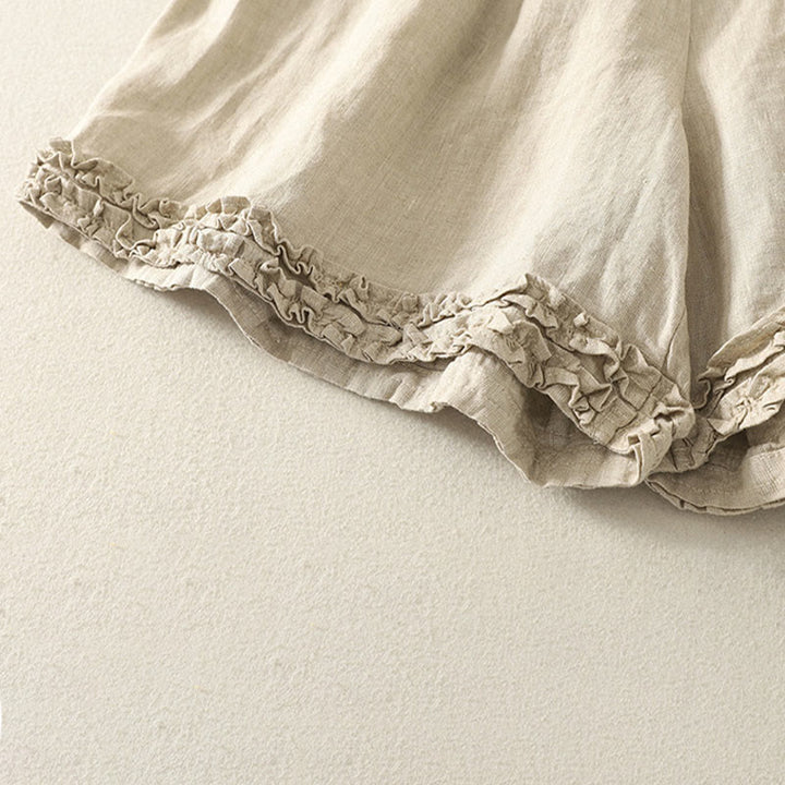 Buddha Stones Summer Casual Vintage Solid Elastic Waist Ruffled Hem Women's Shorts With Pockets - image 25