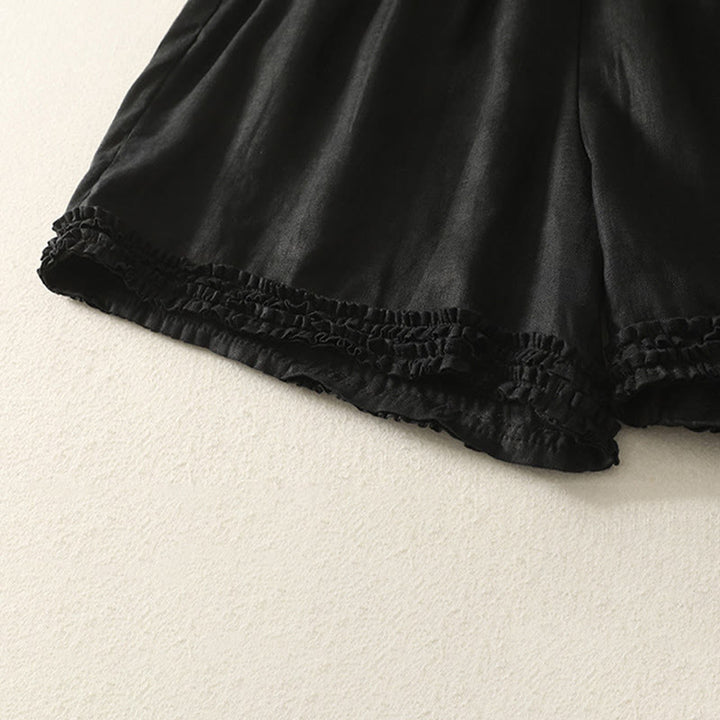 Buddha Stones Summer Casual Vintage Solid Elastic Waist Ruffled Hem Women's Shorts With Pockets - image 7