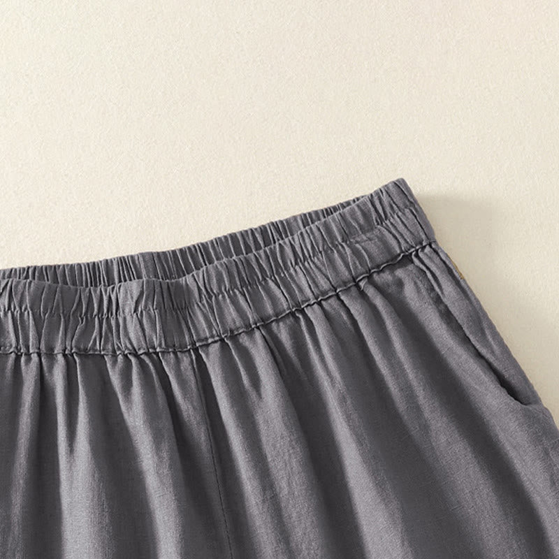 Buddha Stones Summer Casual Vintage Solid Elastic Waist Ruffled Hem Women's Shorts With Pockets - image 15