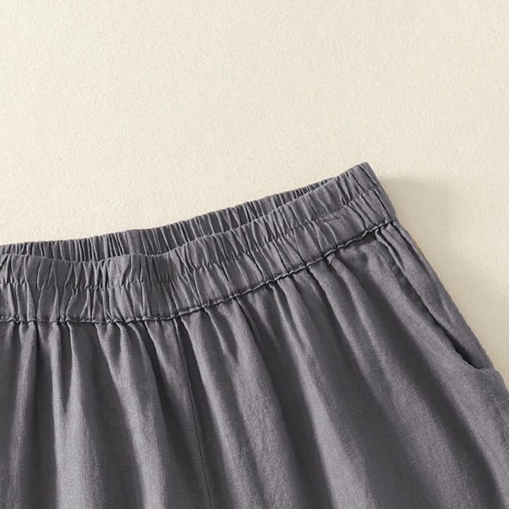 Buddha Stones Summer Casual Vintage Solid Elastic Waist Ruffled Hem Women's Shorts With Pockets - image 15