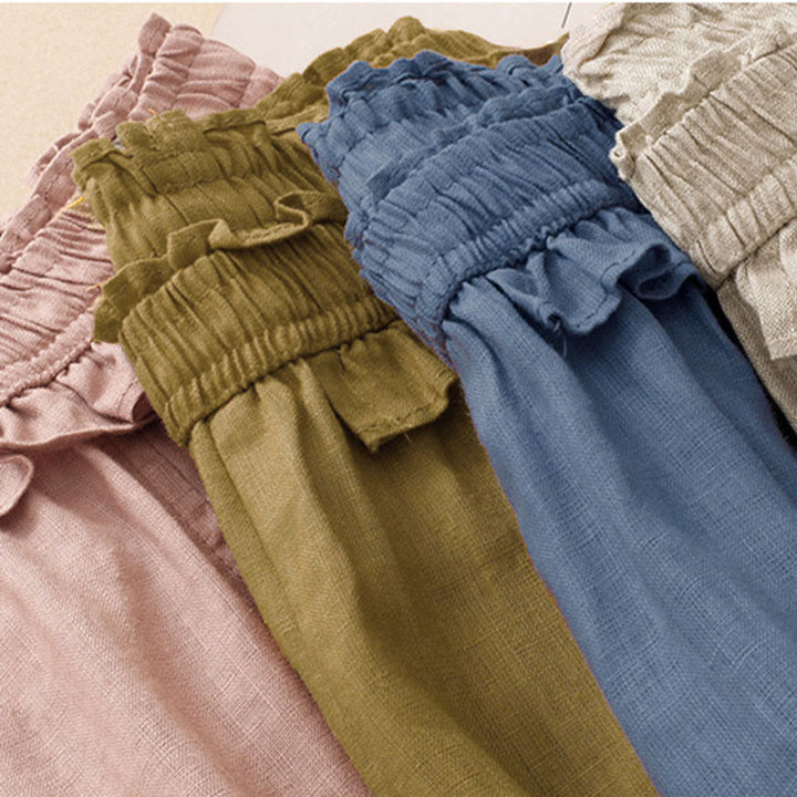 Buddha Stones Summer Casual Minimalist Solid Ruffled Elastic Waist Cropped Pants Women's Straight Leg Pants With Pocket - image 27